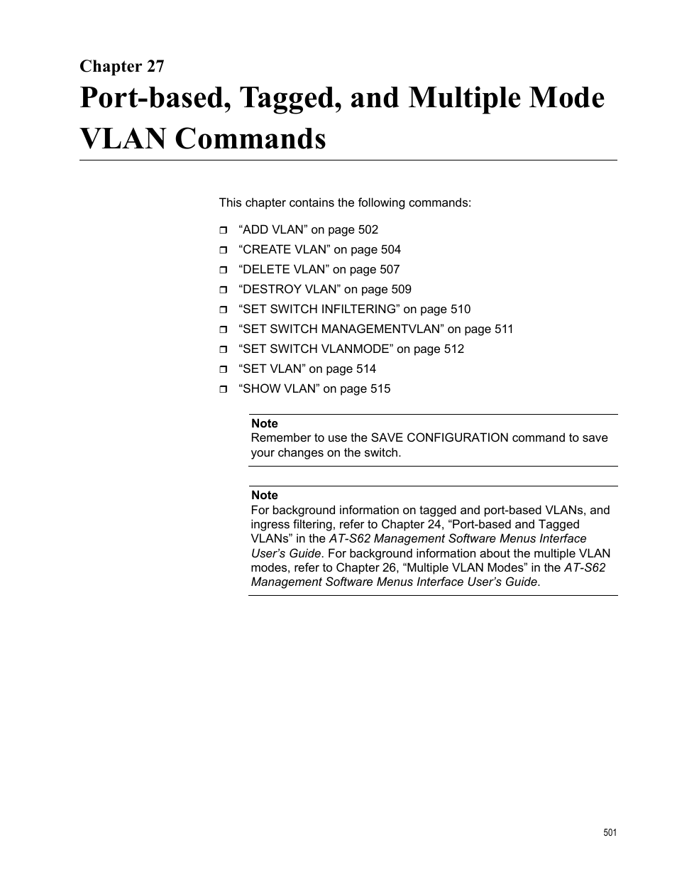 Chapter 27 | Allied Telesis AT-S62 User Manual | Page 501 / 656