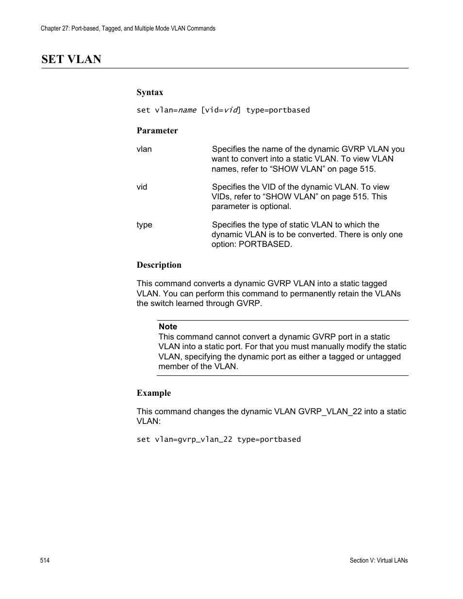 Set vlan | Allied Telesis AT-S62 User Manual | Page 514 / 656