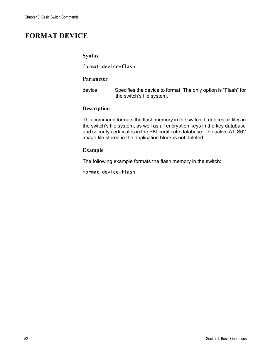 Format device | Allied Telesis AT-S62 User Manual | Page 52 / 656