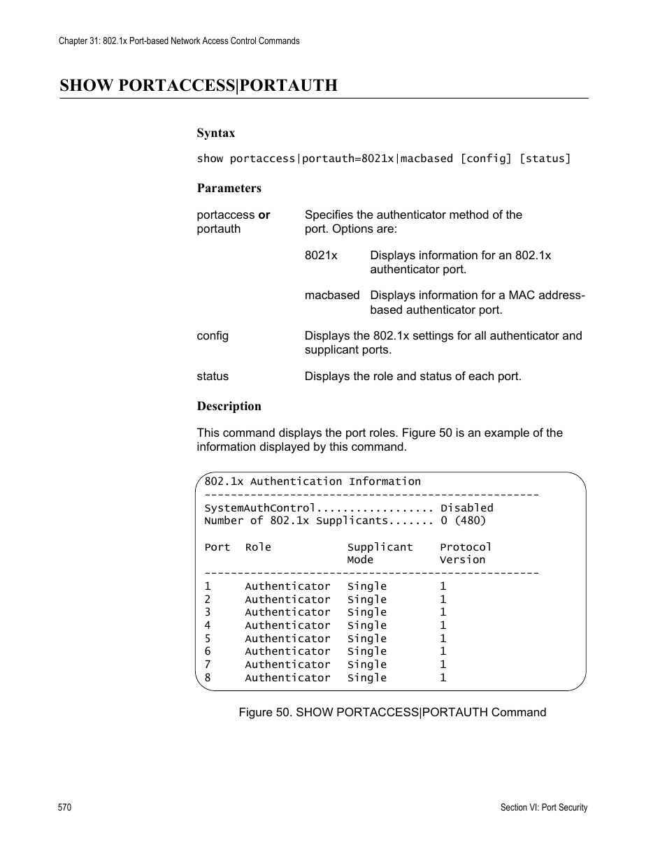 Show portaccess|portauth | Allied Telesis AT-S62 User Manual | Page 570 / 656