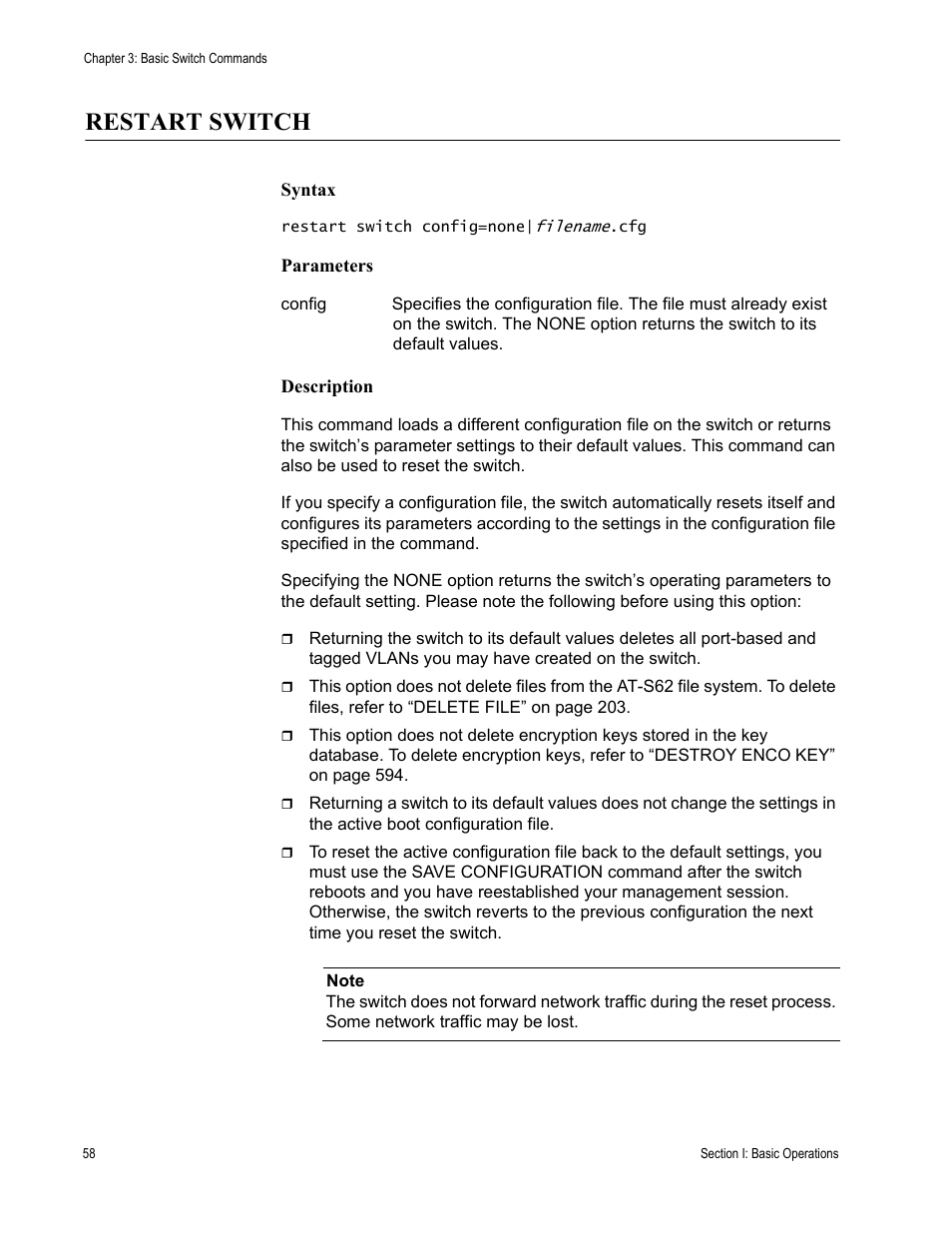 Restart switch | Allied Telesis AT-S62 User Manual | Page 58 / 656