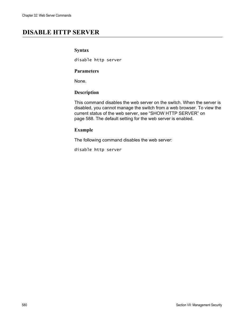 Disable http server | Allied Telesis AT-S62 User Manual | Page 580 / 656