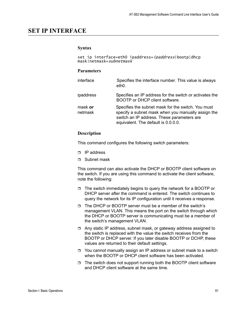 Set ip interface | Allied Telesis AT-S62 User Manual | Page 61 / 656