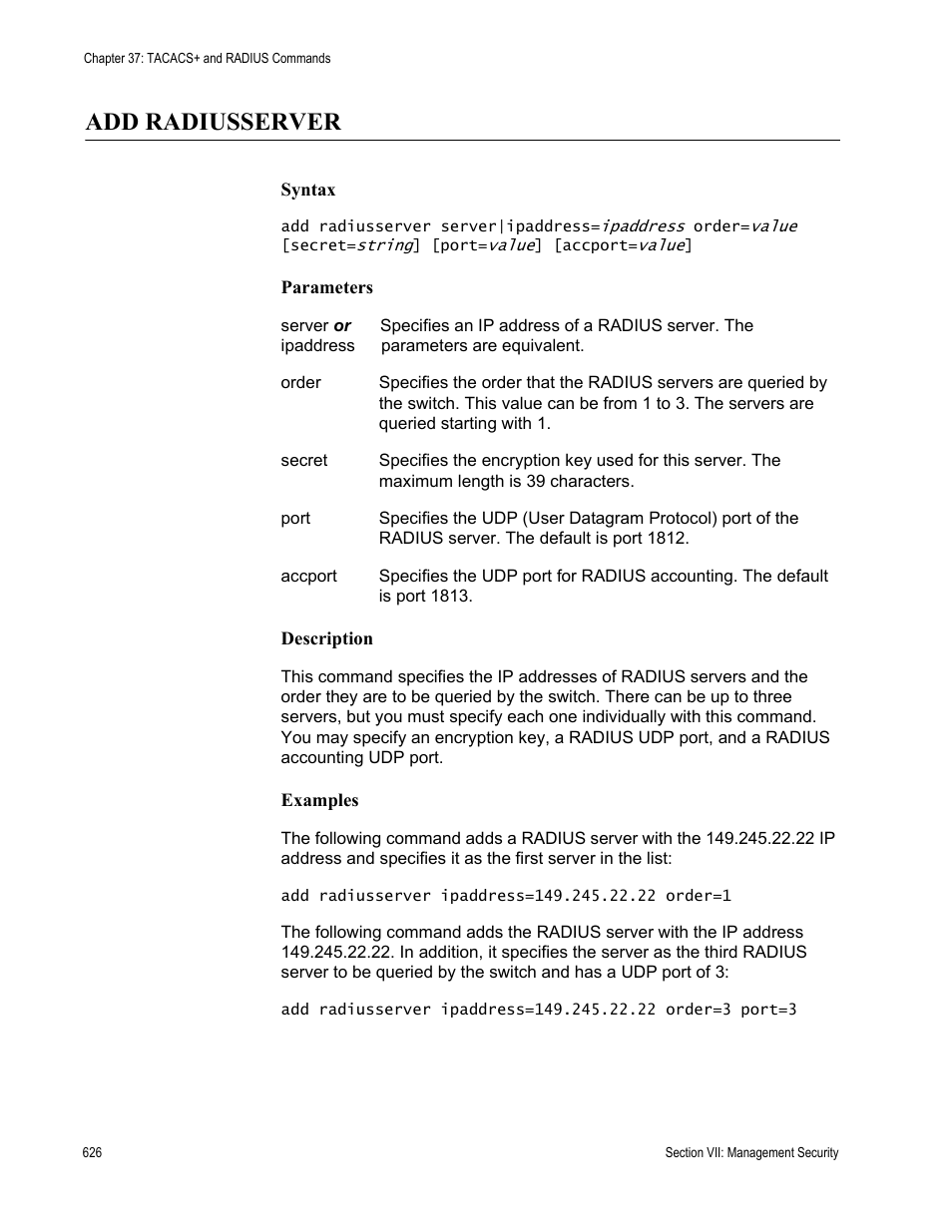 Add radiusserver | Allied Telesis AT-S62 User Manual | Page 626 / 656