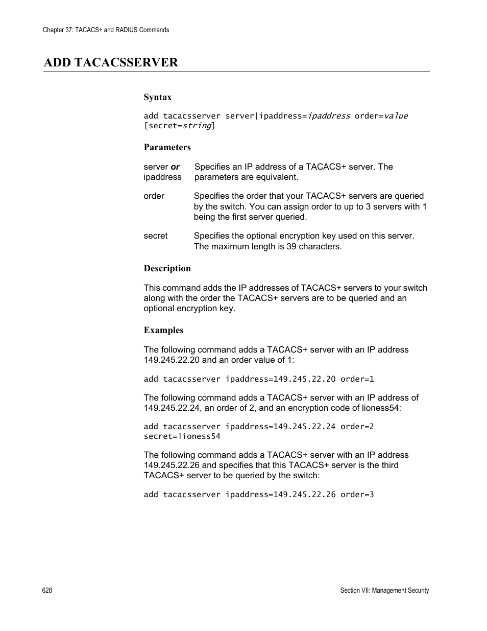 Add tacacsserver | Allied Telesis AT-S62 User Manual | Page 628 / 656
