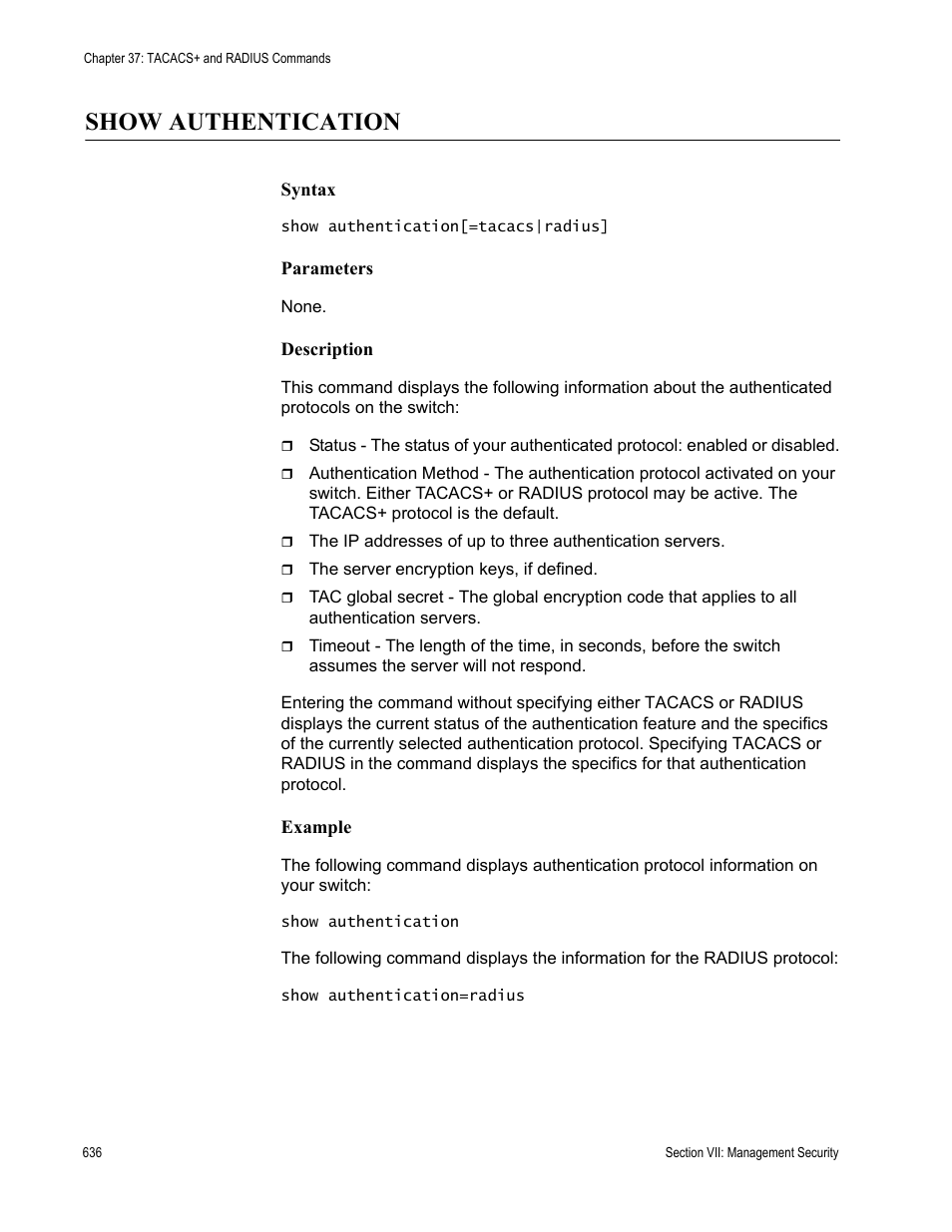 Show authentication | Allied Telesis AT-S62 User Manual | Page 636 / 656