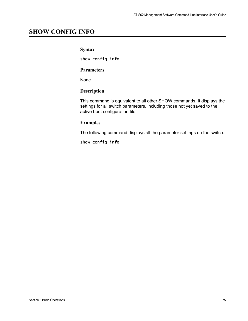 Show config info | Allied Telesis AT-S62 User Manual | Page 75 / 656