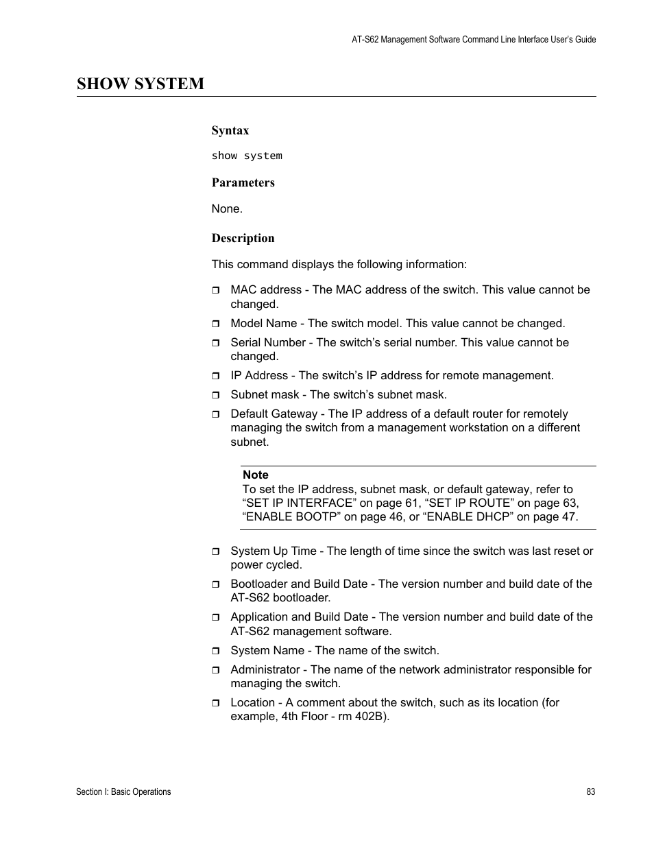 Show system | Allied Telesis AT-S62 User Manual | Page 83 / 656