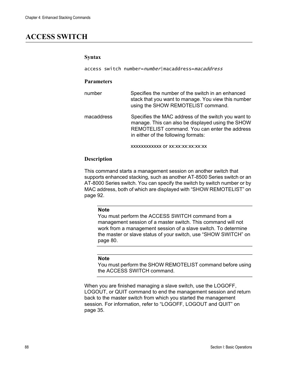 Access switch | Allied Telesis AT-S62 User Manual | Page 88 / 656