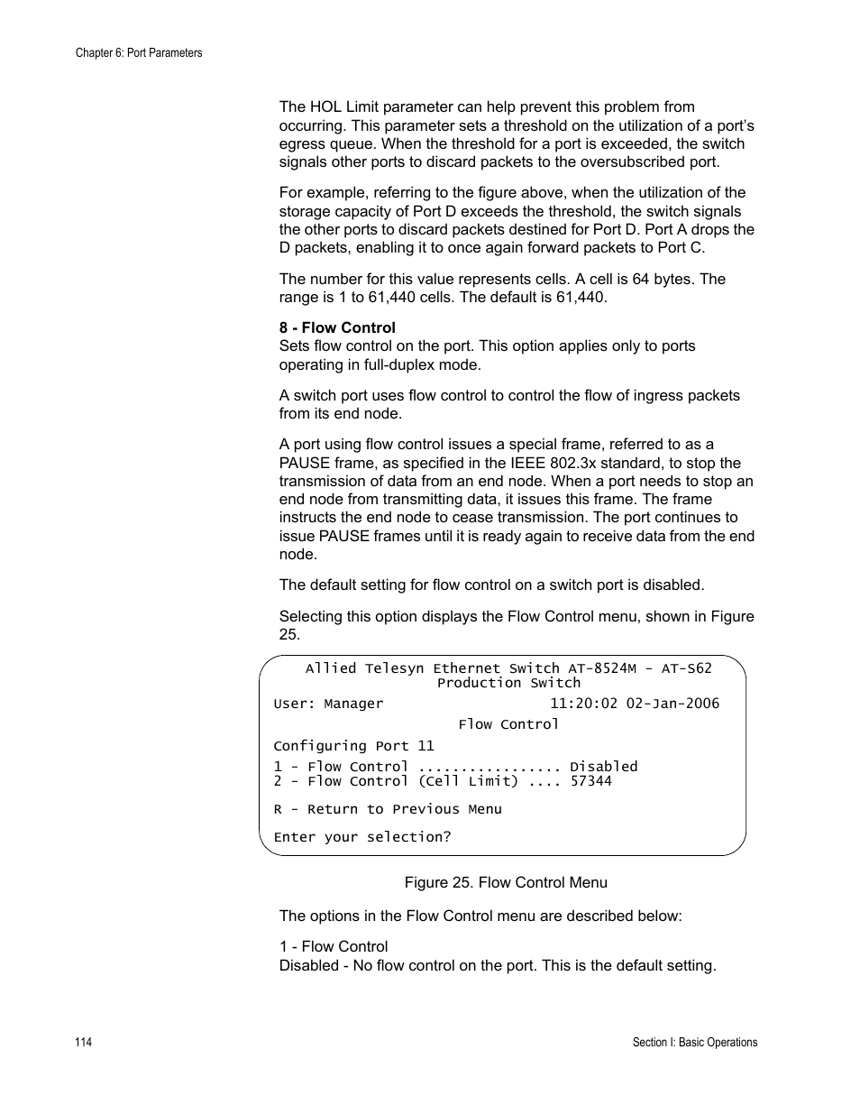 Figure 25: flow control menu | Allied Telesis AT-S62 User Manual | Page 114 / 822