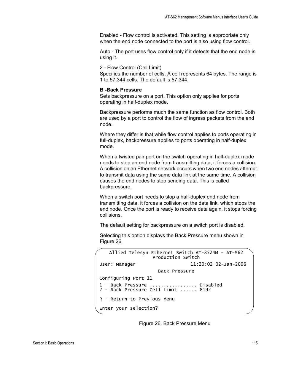 Figure 26: back pressure menu | Allied Telesis AT-S62 User Manual | Page 115 / 822