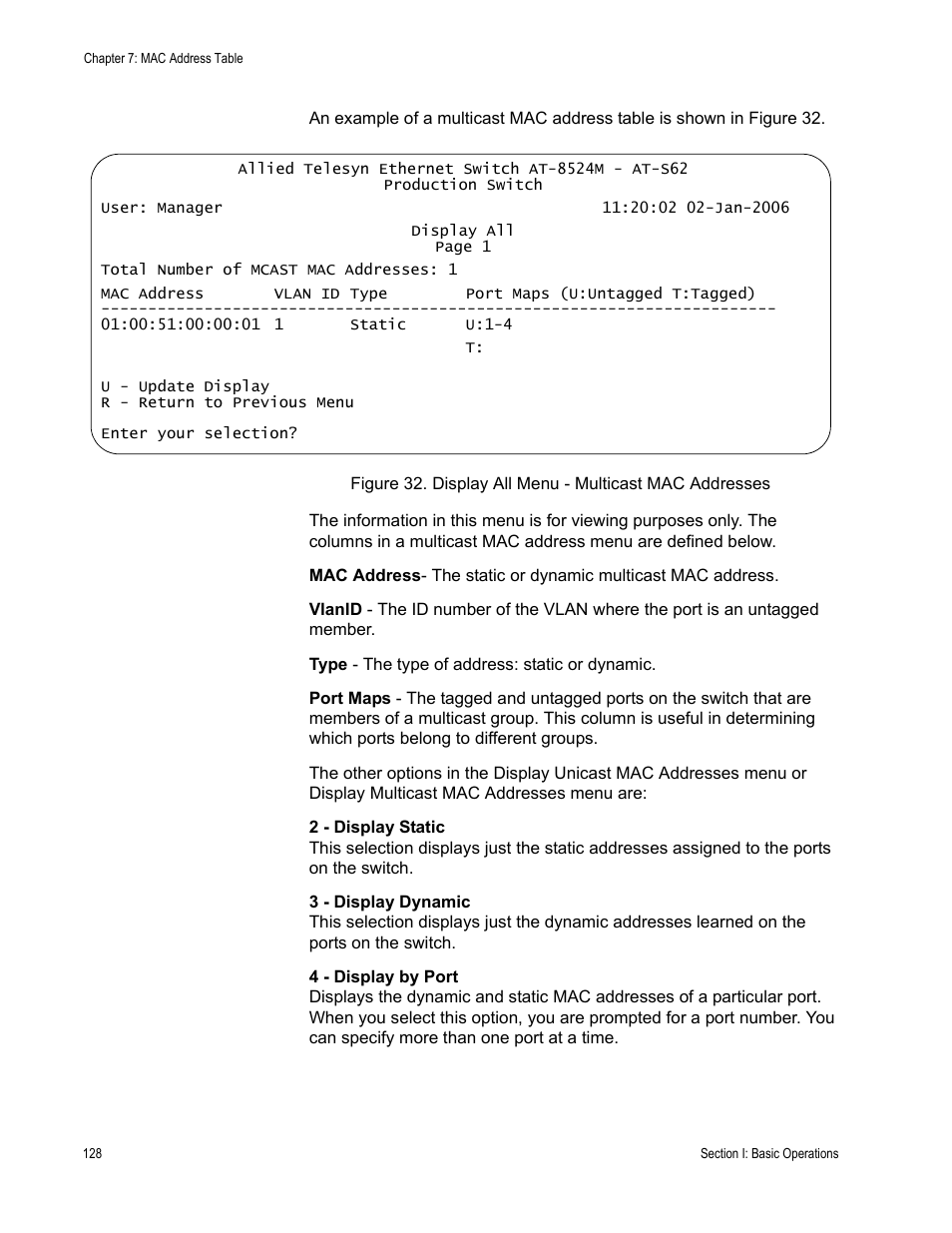 Allied Telesis AT-S62 User Manual | Page 128 / 822