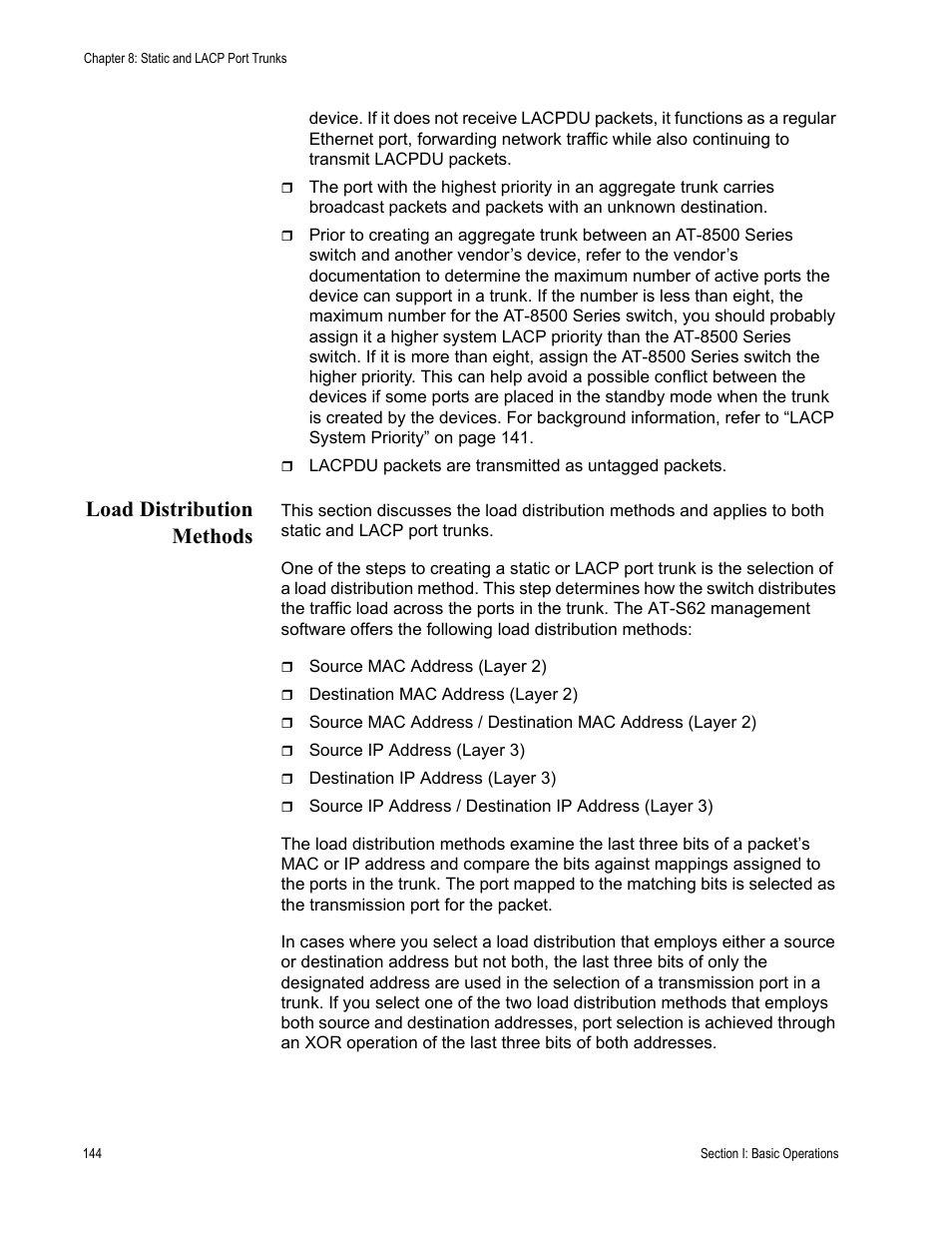 Load distribution methods | Allied Telesis AT-S62 User Manual | Page 144 / 822