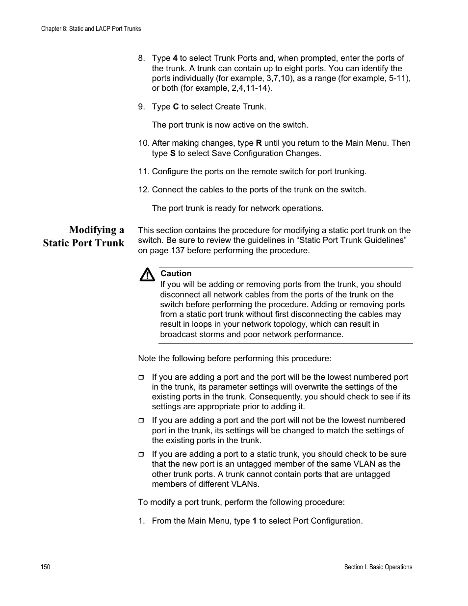 Modifying a static port trunk | Allied Telesis AT-S62 User Manual | Page 150 / 822