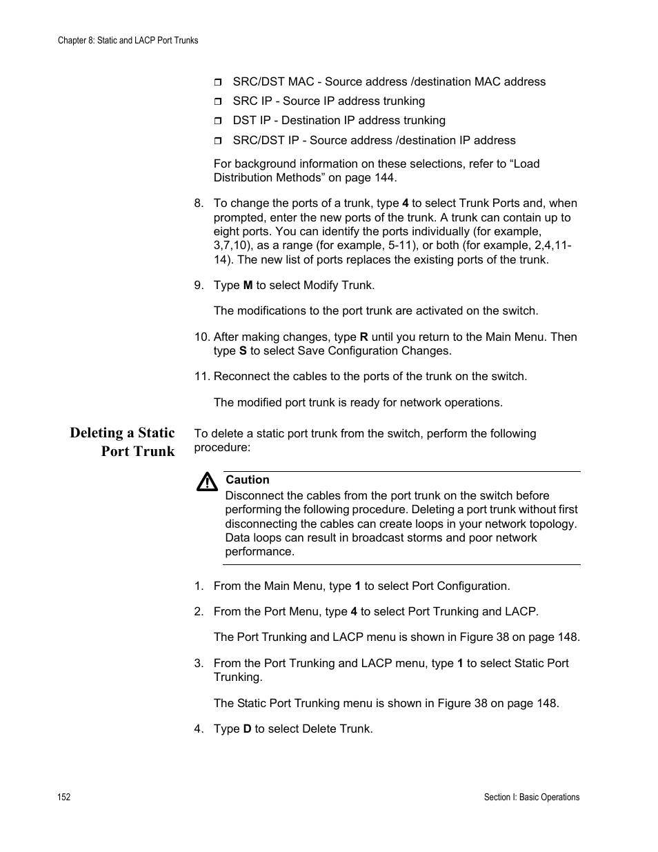 Deleting a static port trunk | Allied Telesis AT-S62 User Manual | Page 152 / 822