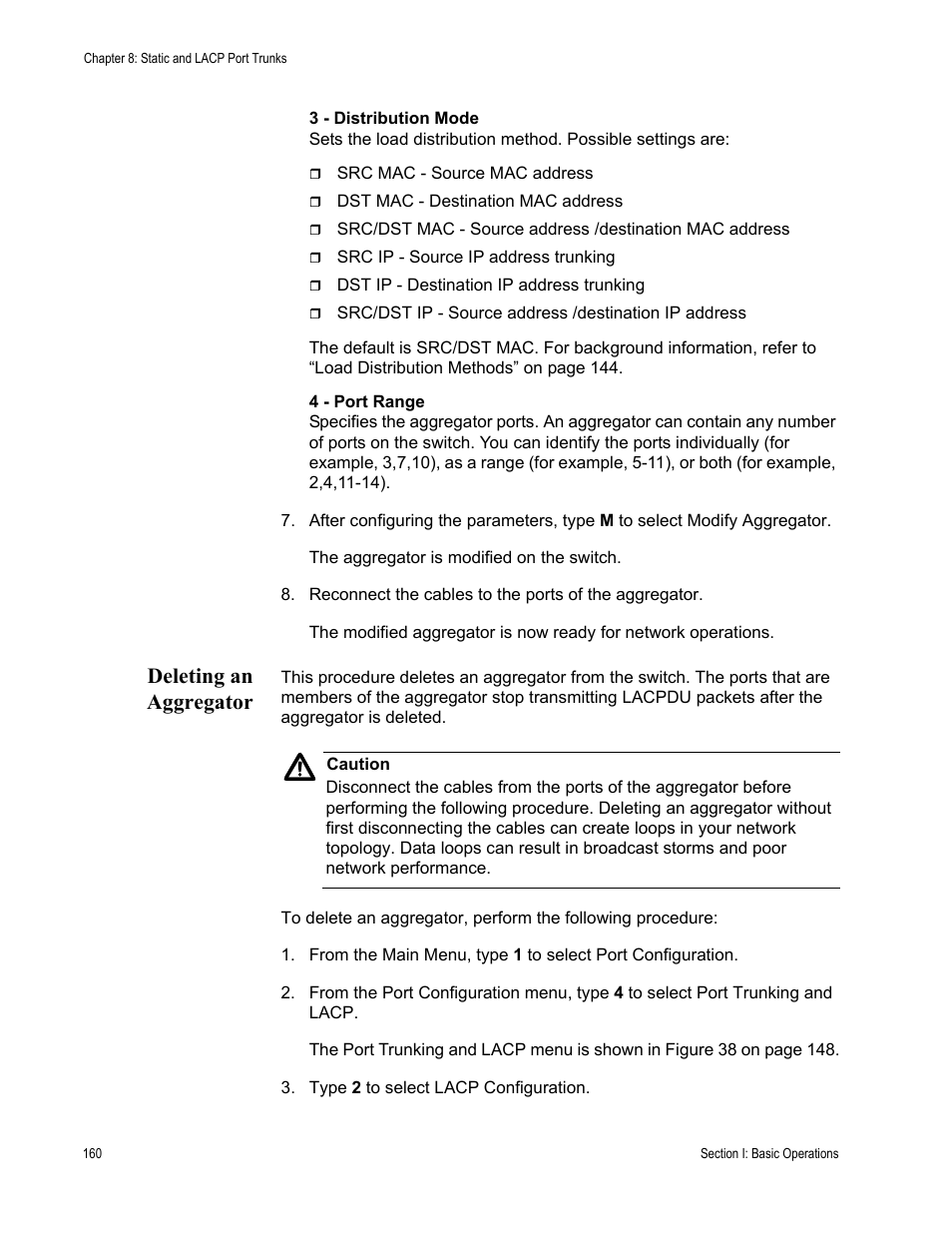 Deleting an aggregator | Allied Telesis AT-S62 User Manual | Page 160 / 822