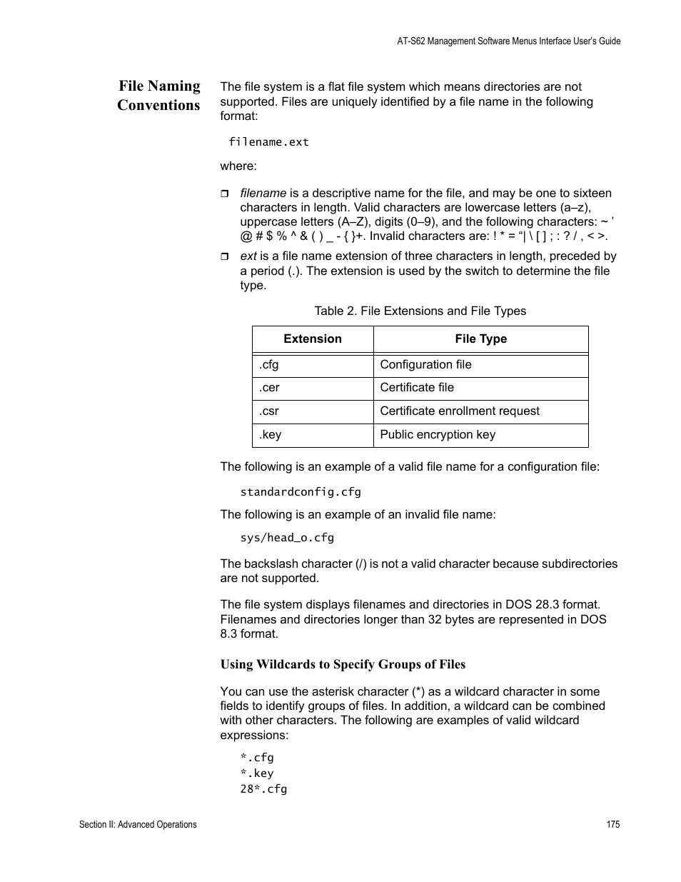 File naming conventions | Allied Telesis AT-S62 User Manual | Page 175 / 822