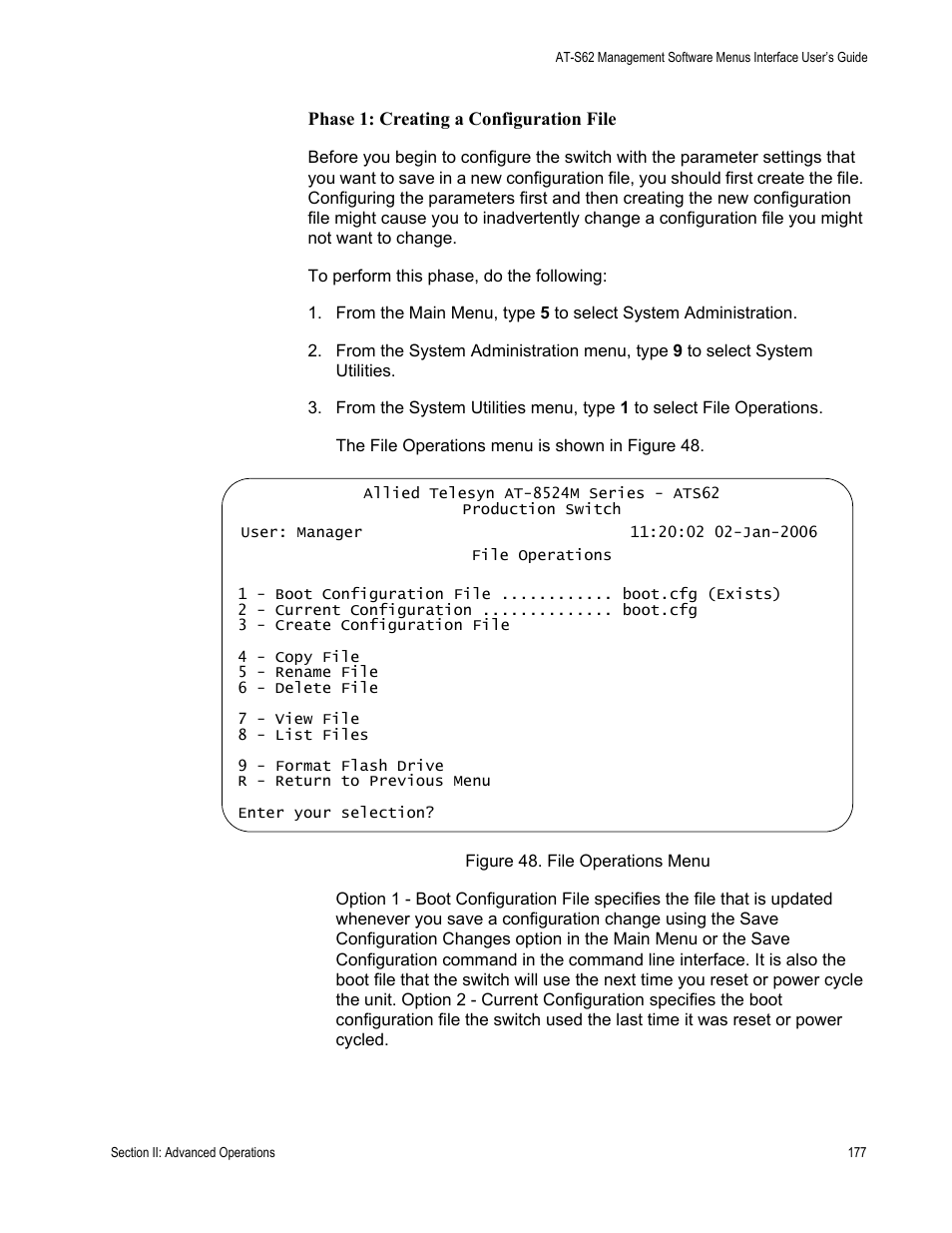 Figure 48: file operations menu | Allied Telesis AT-S62 User Manual | Page 177 / 822