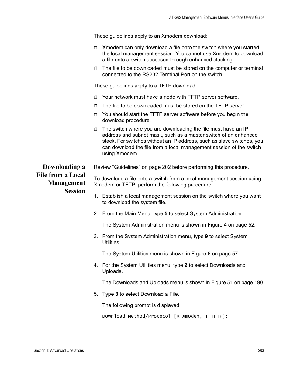Downloading a file from a local management session | Allied Telesis AT-S62 User Manual | Page 203 / 822
