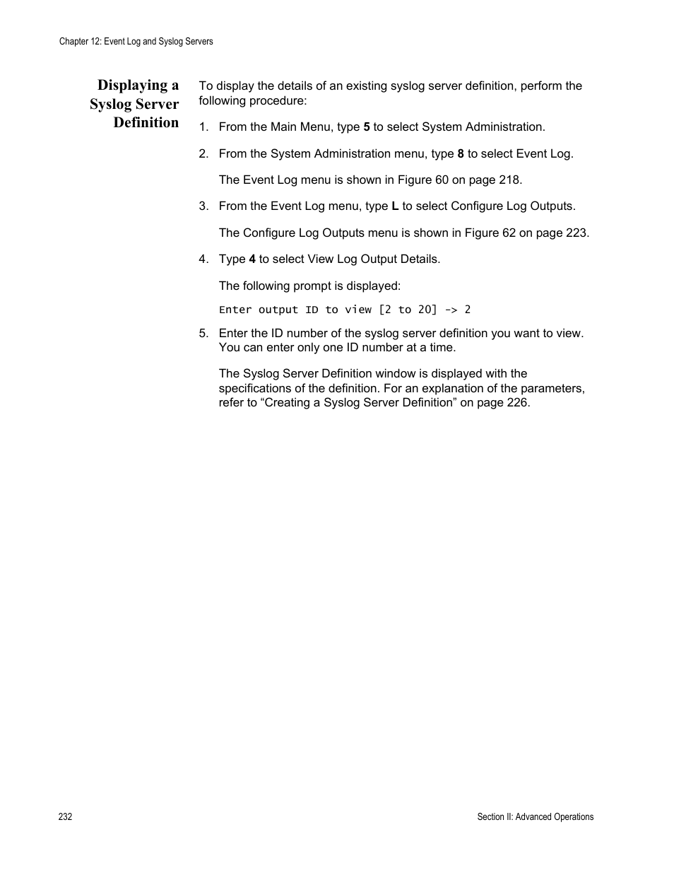 Displaying a syslog server definition | Allied Telesis AT-S62 User Manual | Page 232 / 822