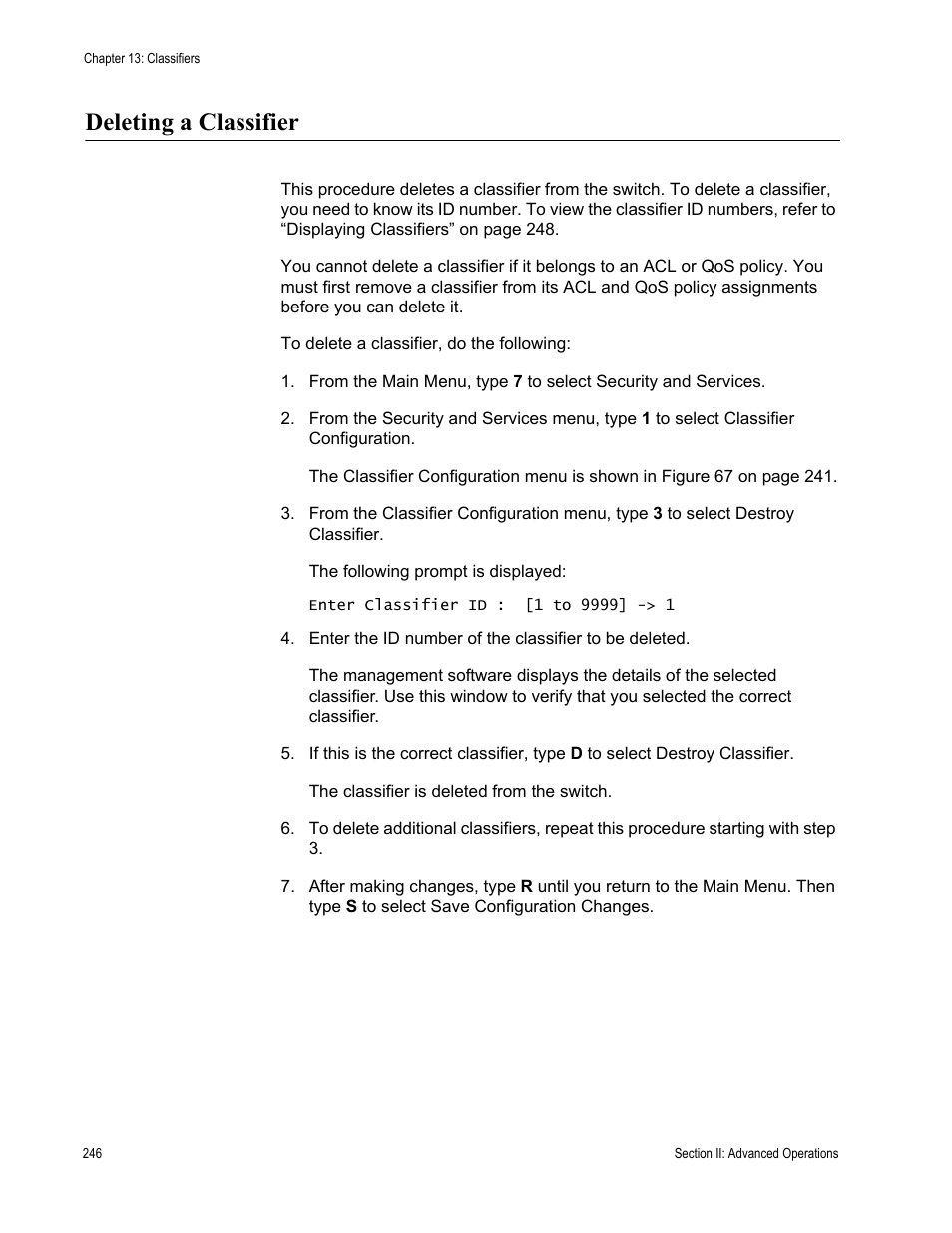 Deleting a classifier | Allied Telesis AT-S62 User Manual | Page 246 / 822