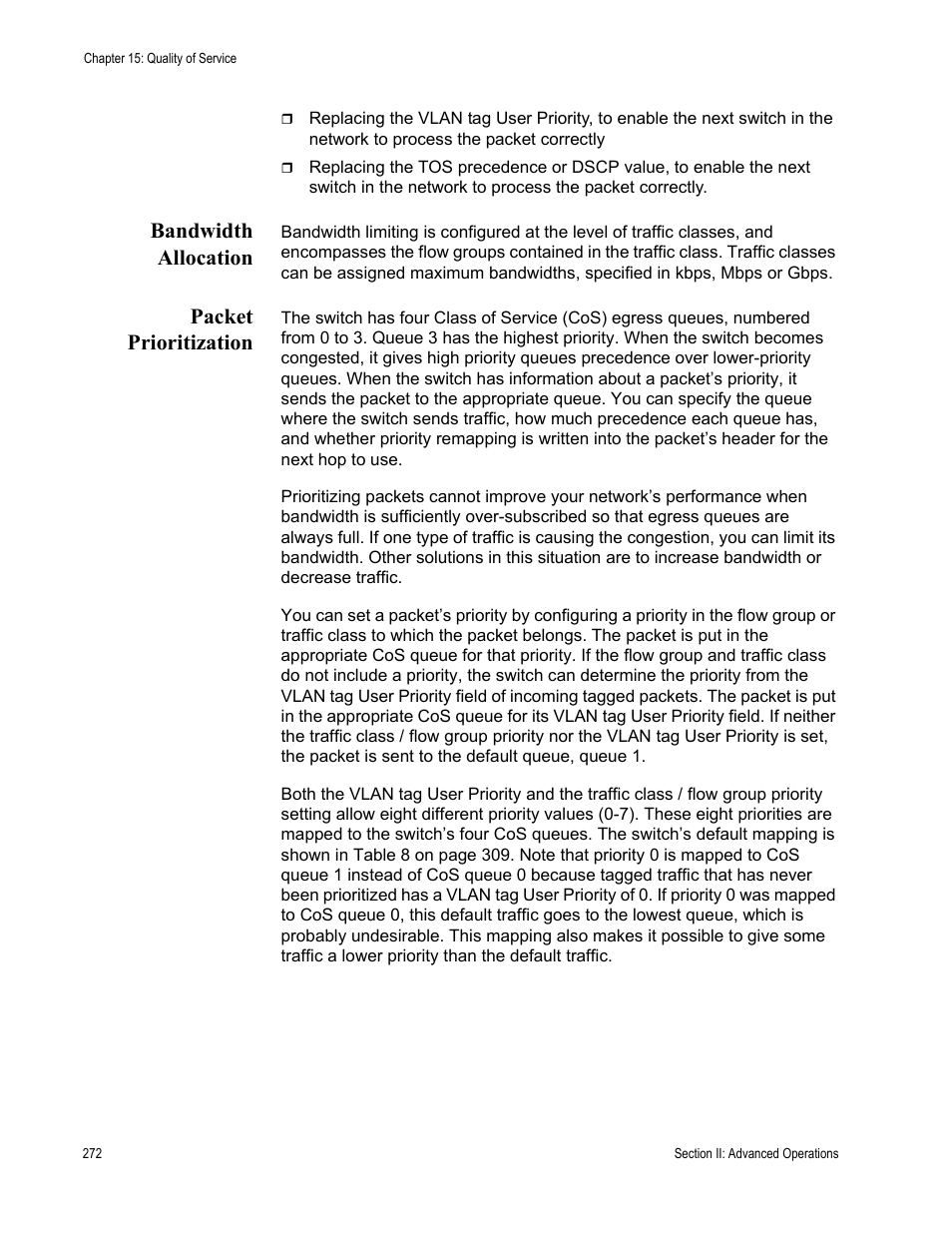 Bandwidth allocation, Packet prioritization, Bandwidth allocation packet prioritization | Allied Telesis AT-S62 User Manual | Page 272 / 822