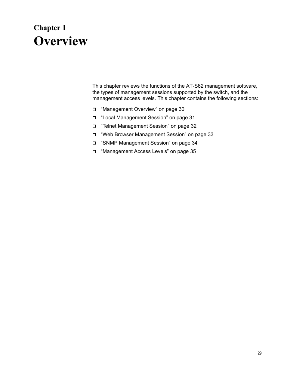 Chapter 1, Overview, R 1: overview | Allied Telesis AT-S62 User Manual | Page 29 / 822