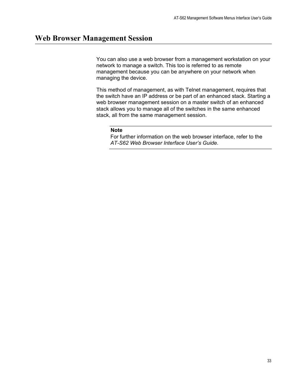 Web browser management session | Allied Telesis AT-S62 User Manual | Page 33 / 822