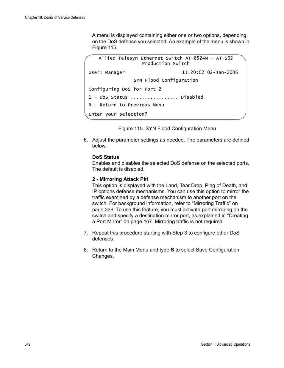 Figure 115: syn flood configuration menu | Allied Telesis AT-S62 User Manual | Page 342 / 822