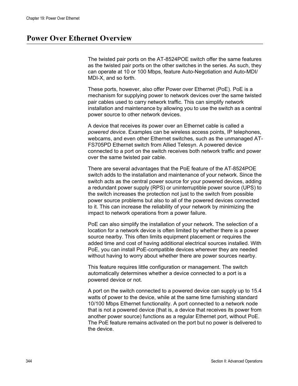 Power over ethernet overview | Allied Telesis AT-S62 User Manual | Page 344 / 822