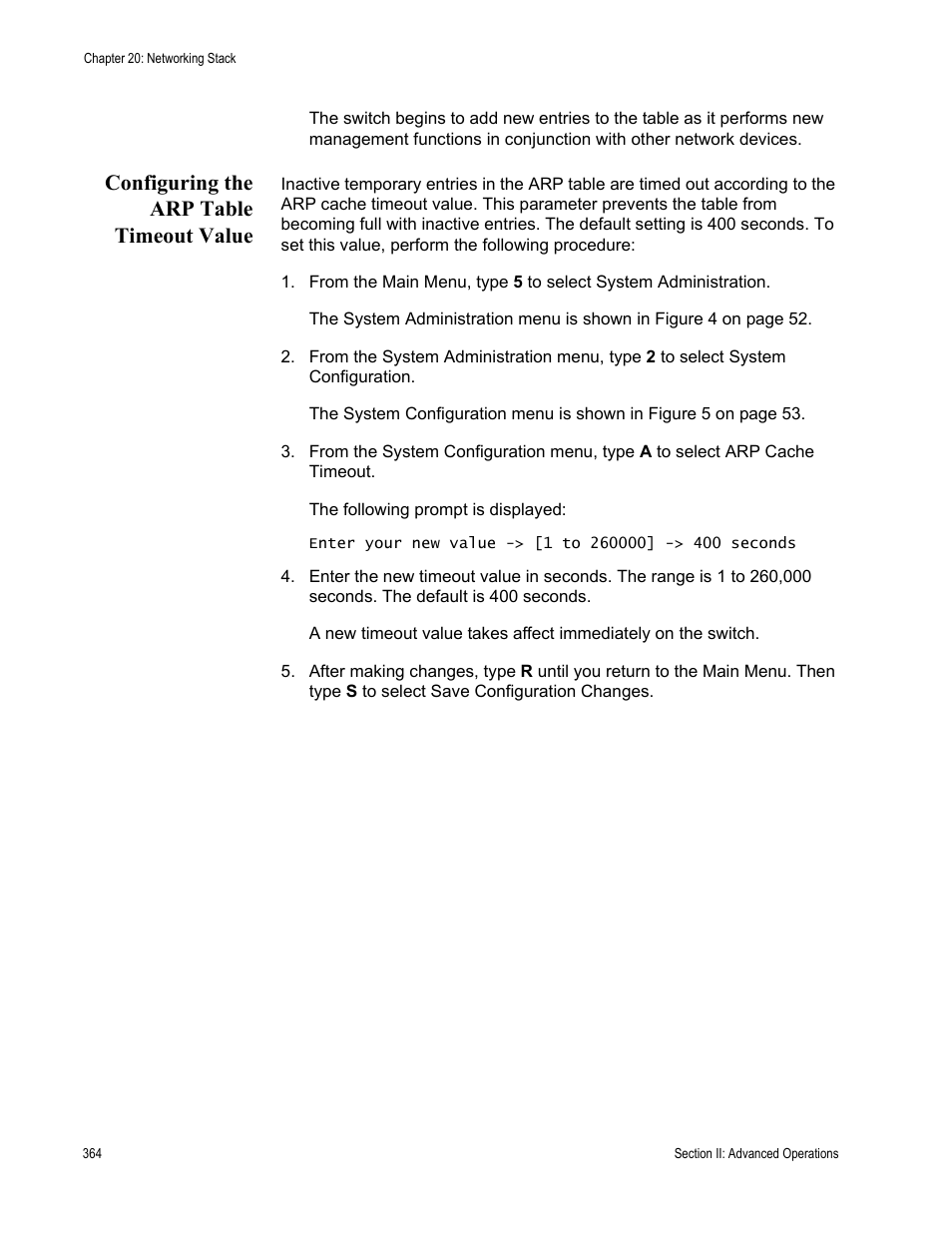 Configuring the arp table timeout value | Allied Telesis AT-S62 User Manual | Page 364 / 822