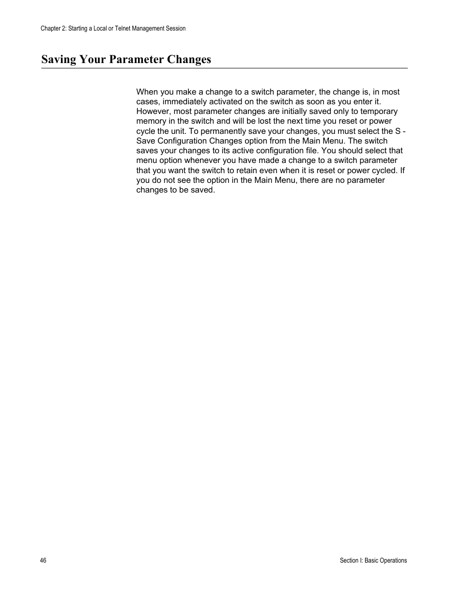 Saving your parameter changes | Allied Telesis AT-S62 User Manual | Page 46 / 822