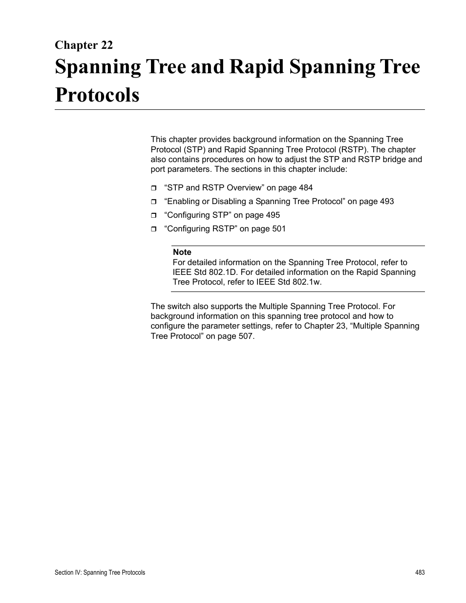 Chapter 22, Spanning tree and rapid spanning tree protocols | Allied Telesis AT-S62 User Manual | Page 483 / 822