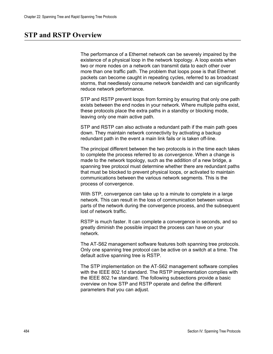 Stp and rstp overview | Allied Telesis AT-S62 User Manual | Page 484 / 822