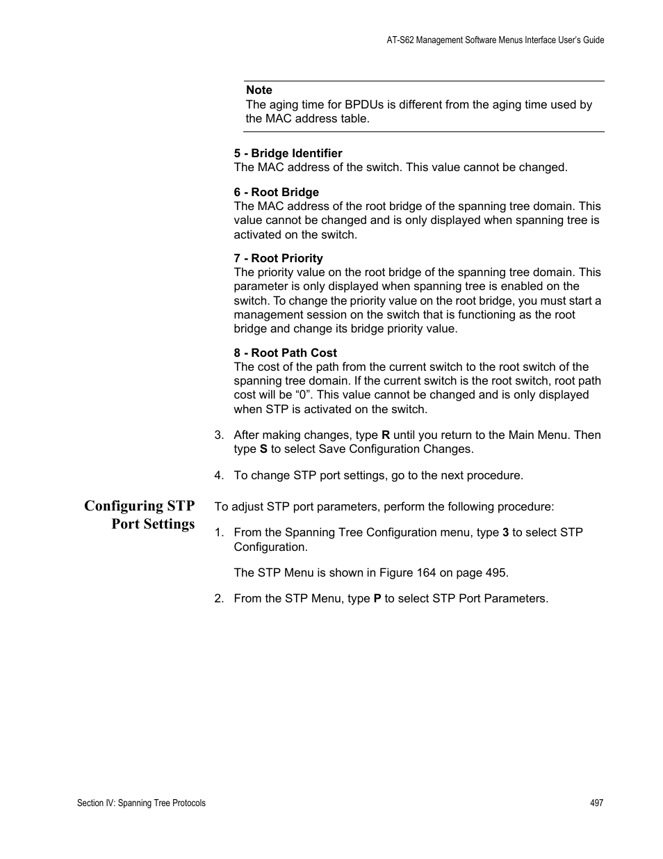Configuring stp port settings | Allied Telesis AT-S62 User Manual | Page 497 / 822