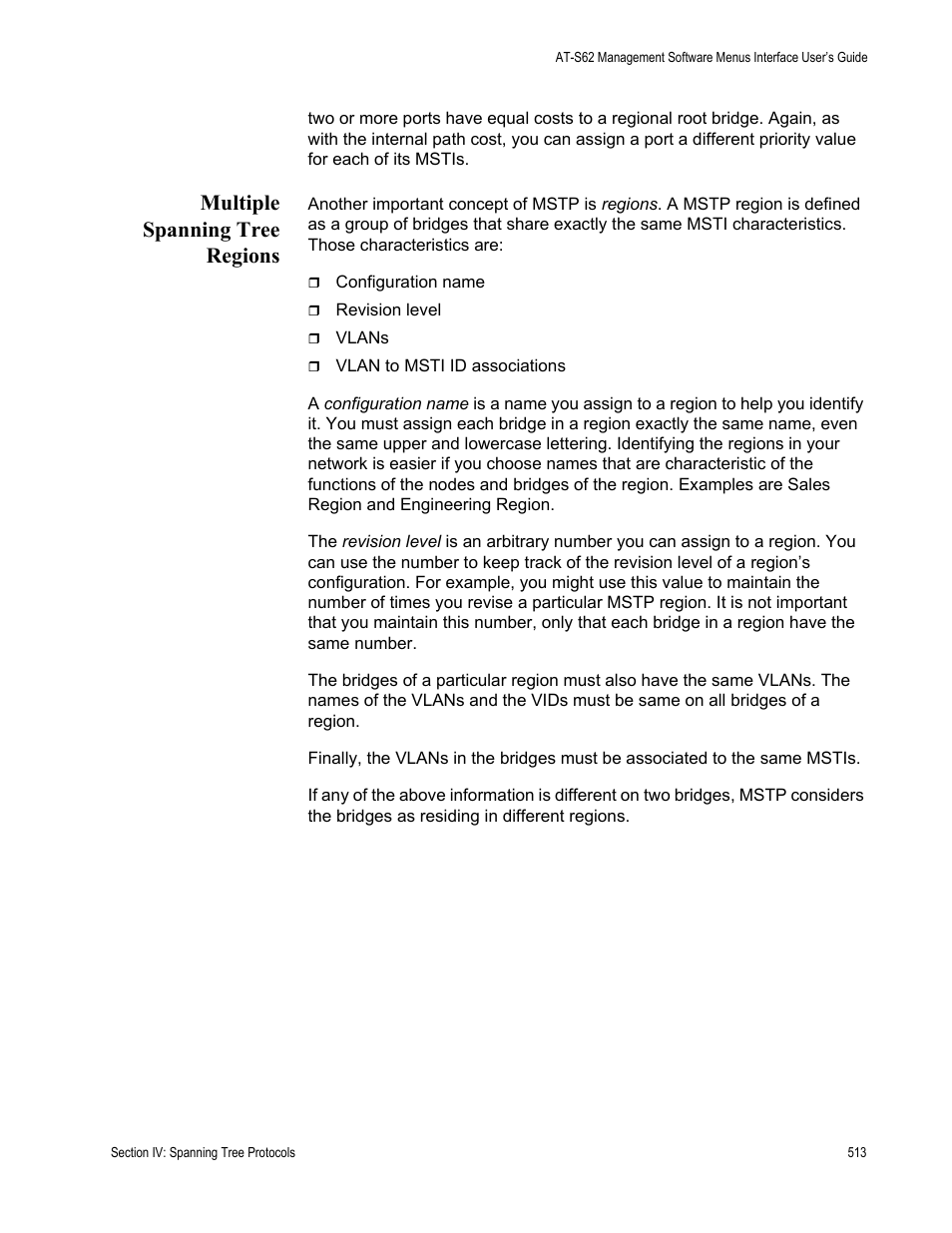 Multiple spanning tree regions | Allied Telesis AT-S62 User Manual | Page 513 / 822