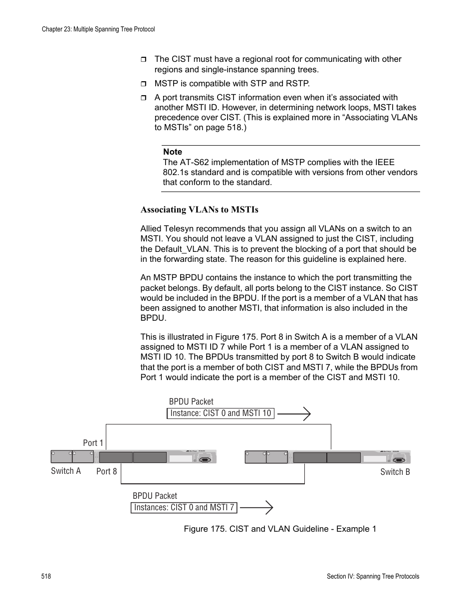 Figure 175: cist and vlan guideline - example 1 | Allied Telesis AT-S62 User Manual | Page 518 / 822
