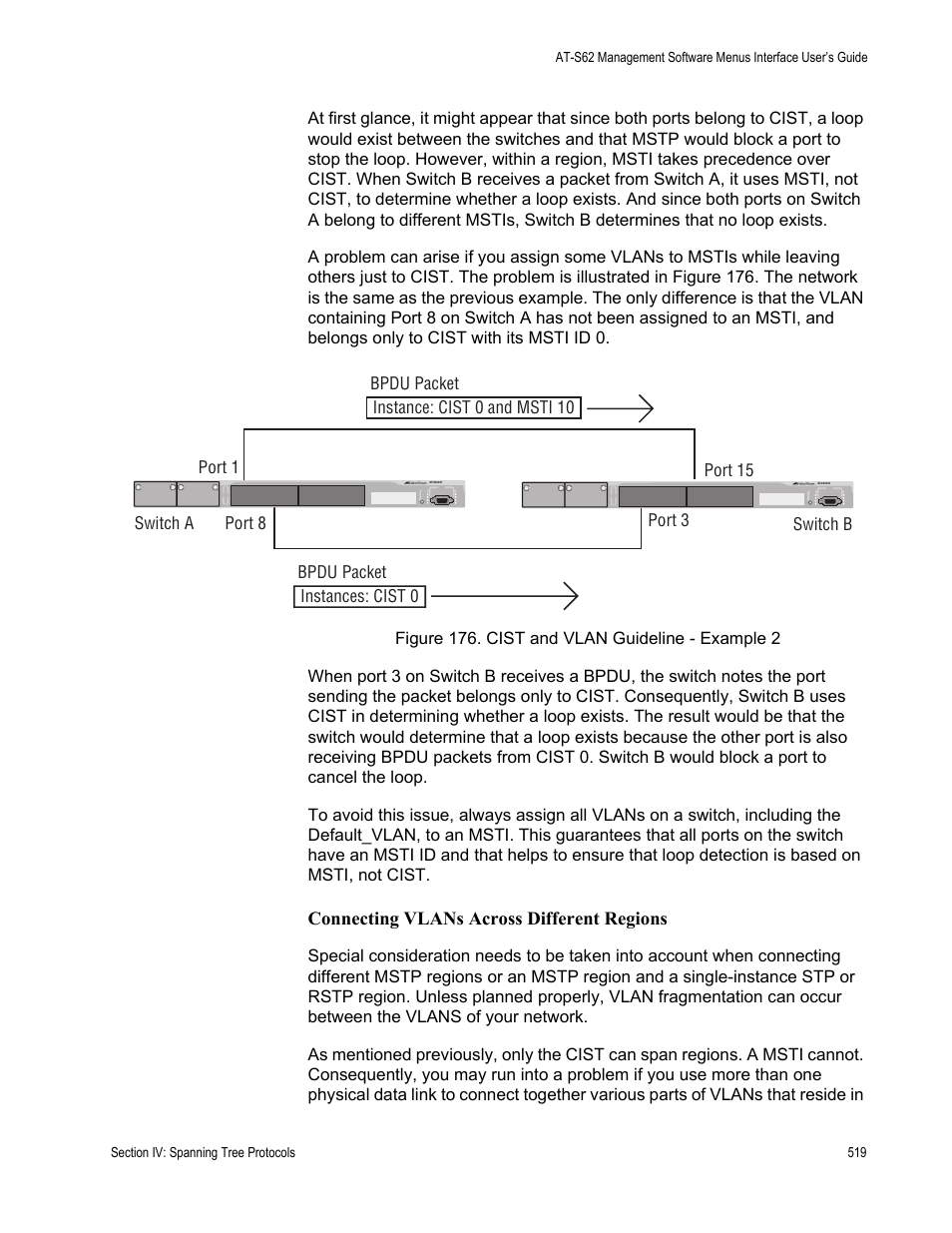 Figure 176: cist and vlan guideline - example 2 | Allied Telesis AT-S62 User Manual | Page 519 / 822