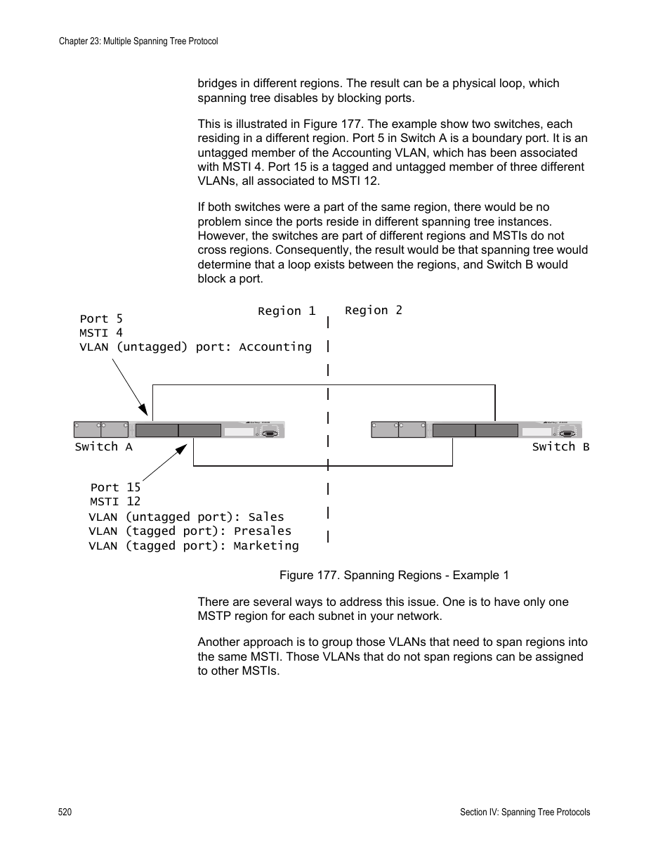 Figure 177: spanning regions - example 1 | Allied Telesis AT-S62 User Manual | Page 520 / 822