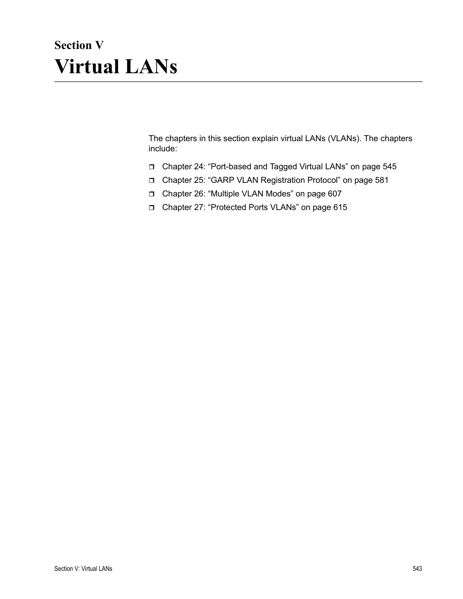 Section v, Virtual lans, Section v: virtual lans | Allied Telesis AT-S62 User Manual | Page 543 / 822