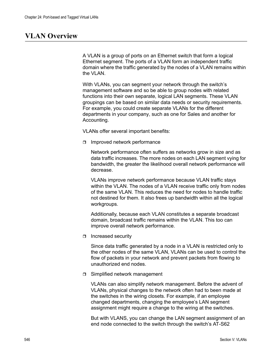 Vlan overview | Allied Telesis AT-S62 User Manual | Page 546 / 822