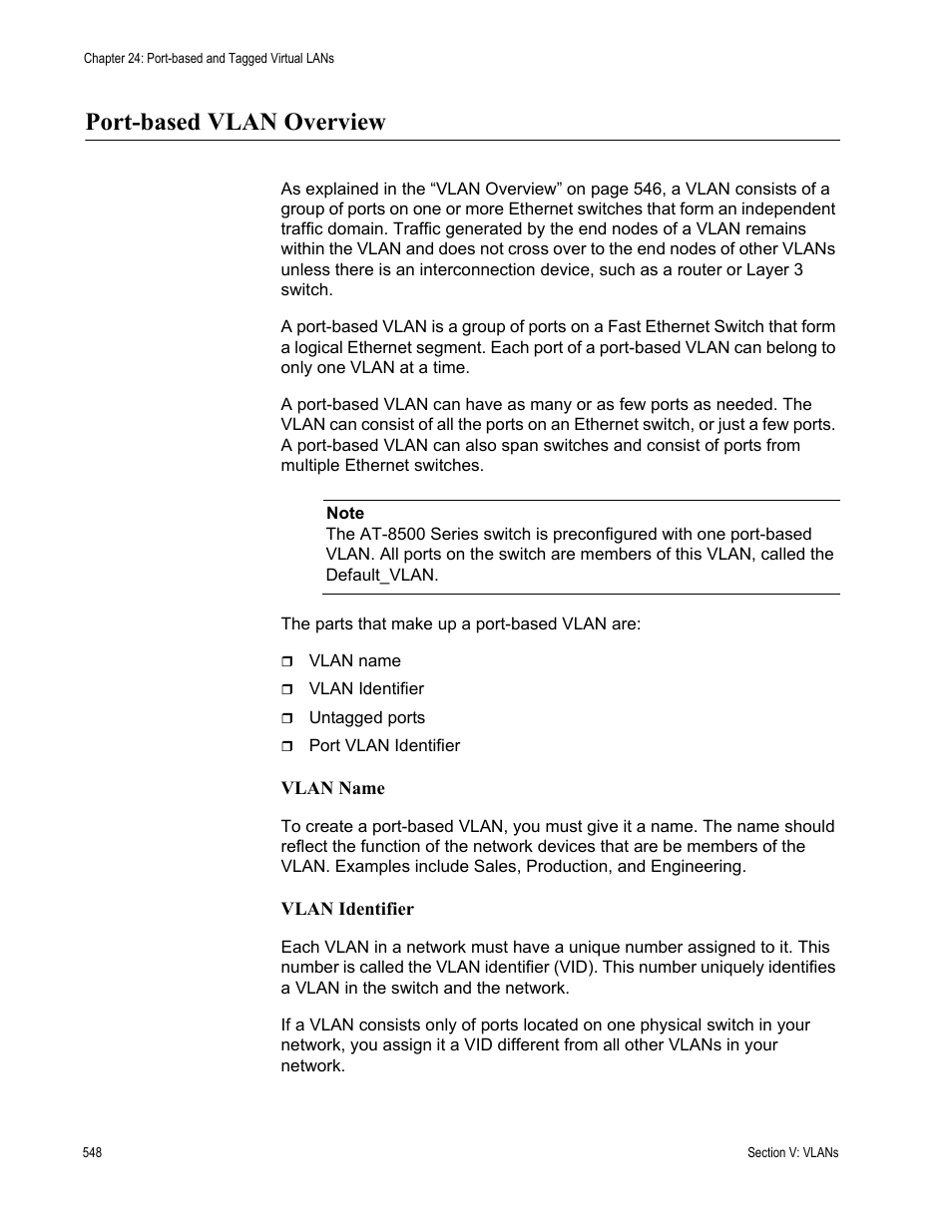 Port-based vlan overview | Allied Telesis AT-S62 User Manual | Page 548 / 822