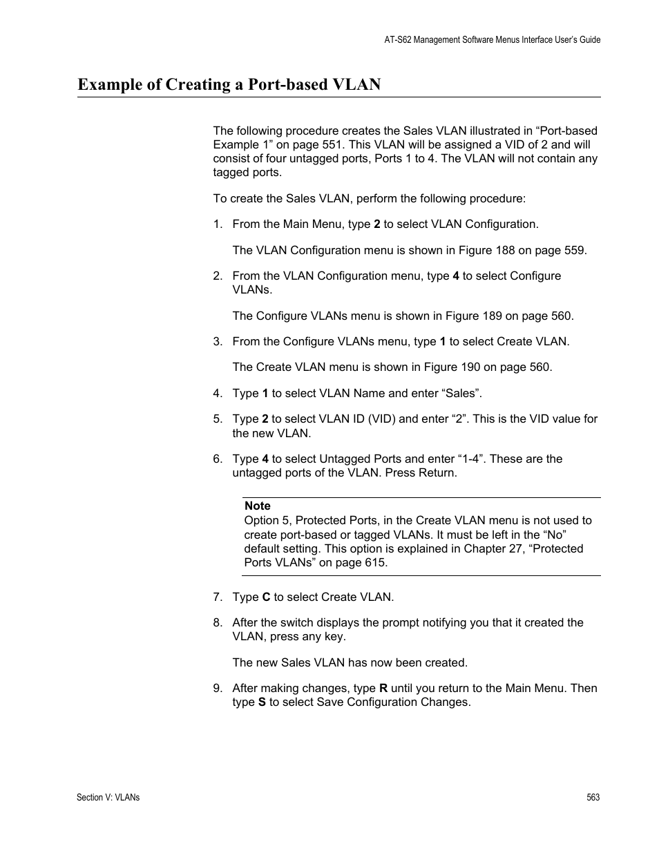 Example of creating a port-based vlan | Allied Telesis AT-S62 User Manual | Page 563 / 822