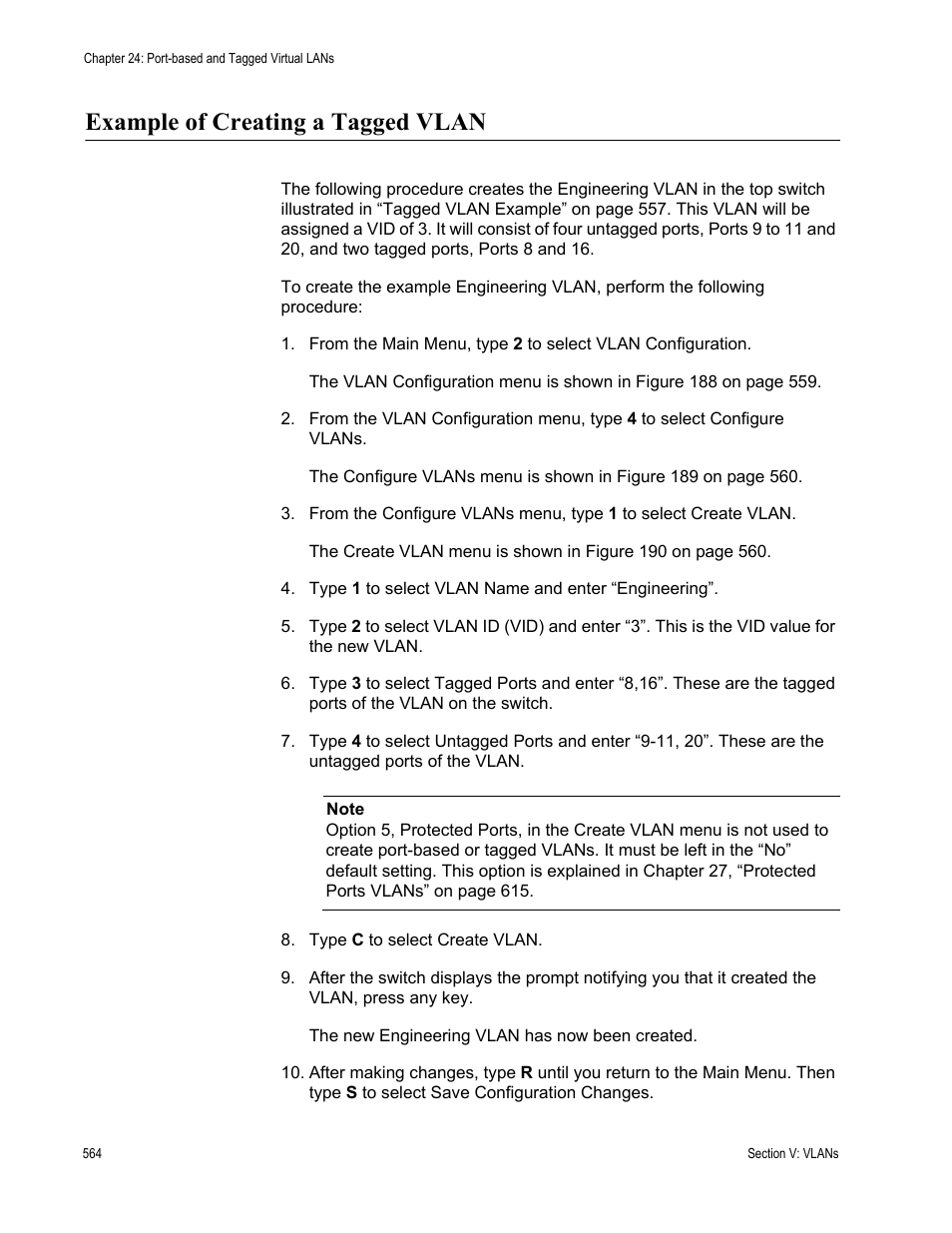 Example of creating a tagged vlan | Allied Telesis AT-S62 User Manual | Page 564 / 822