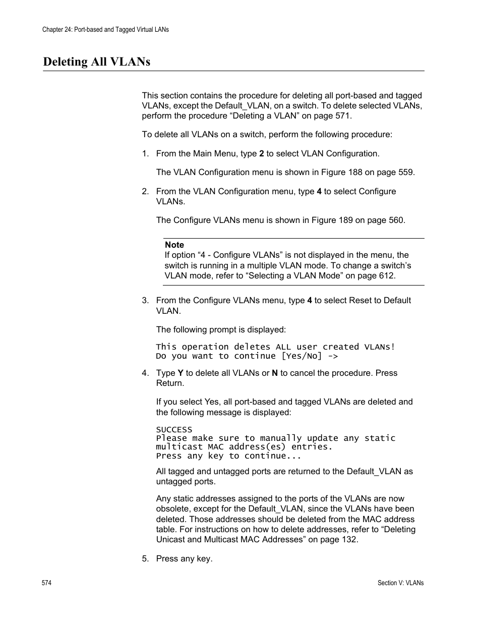 Deleting all vlans | Allied Telesis AT-S62 User Manual | Page 574 / 822