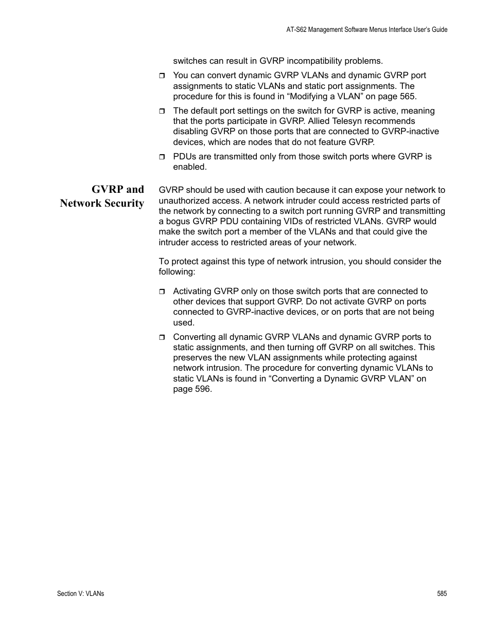 Gvrp and network security | Allied Telesis AT-S62 User Manual | Page 585 / 822