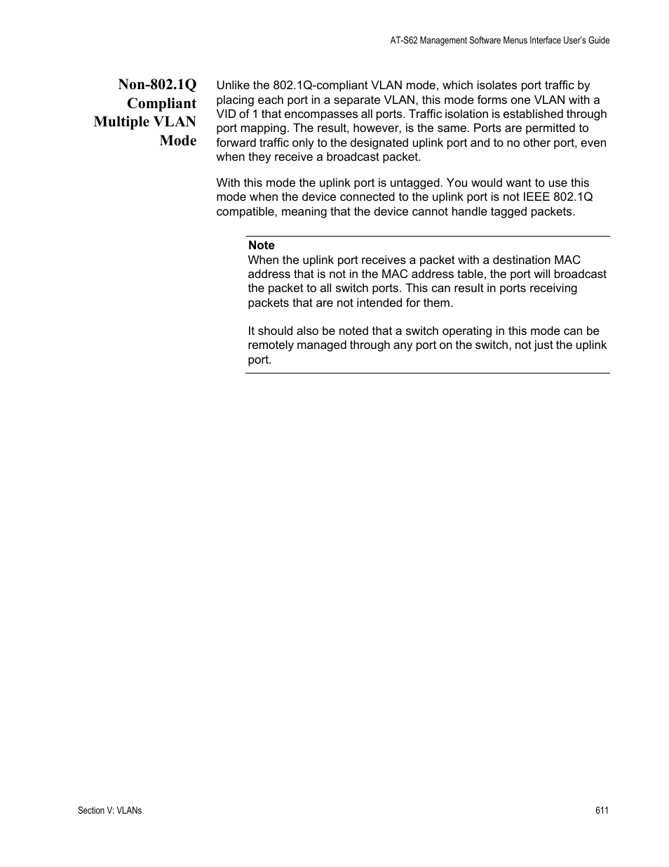 Non-802.1q compliant multiple vlan mode | Allied Telesis AT-S62 User Manual | Page 611 / 822