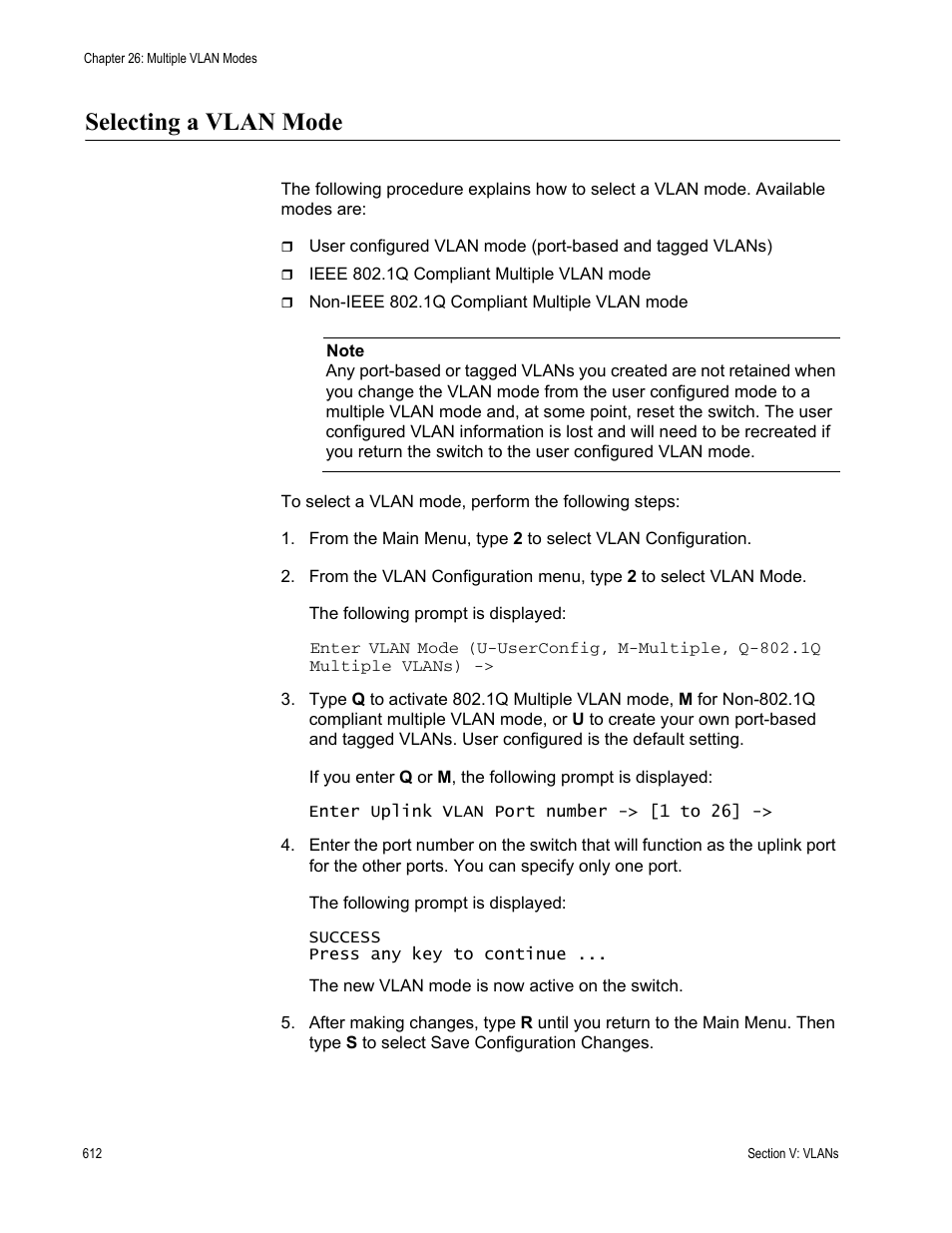 Selecting a vlan mode | Allied Telesis AT-S62 User Manual | Page 612 / 822