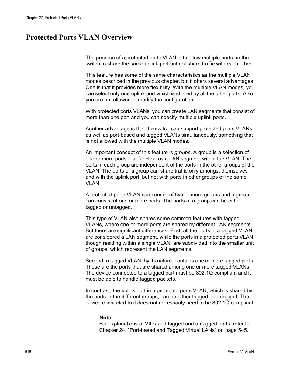 Protected ports vlan overview | Allied Telesis AT-S62 User Manual | Page 616 / 822