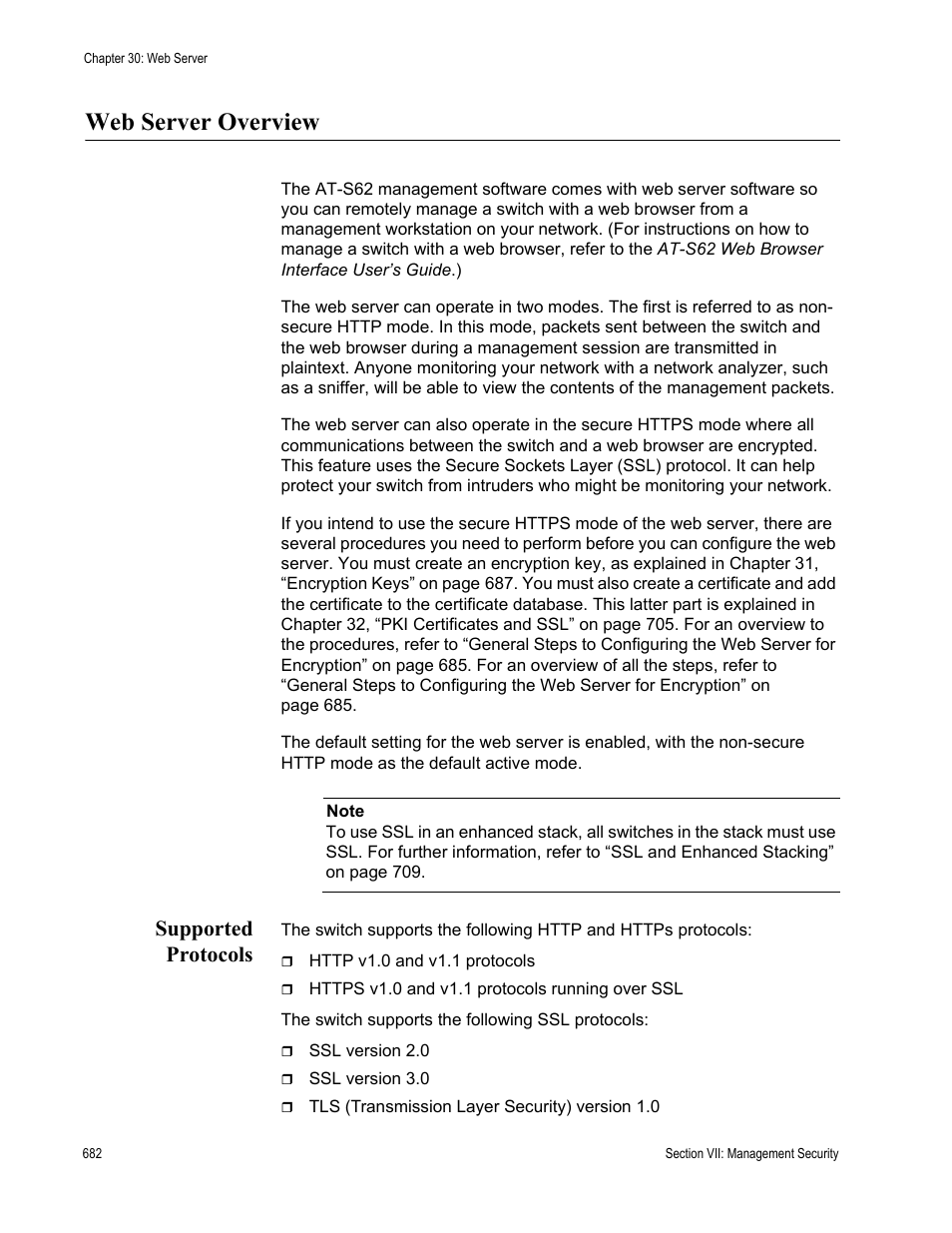 Web server overview, Supported protocols | Allied Telesis AT-S62 User Manual | Page 682 / 822